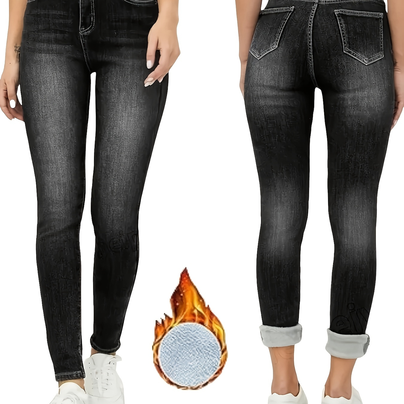 

Winter Warm Casual Antique Plush Lined Jeans Autumn And Winter, High- Flying Skinny Jeans, Denim Jeans And Clothing