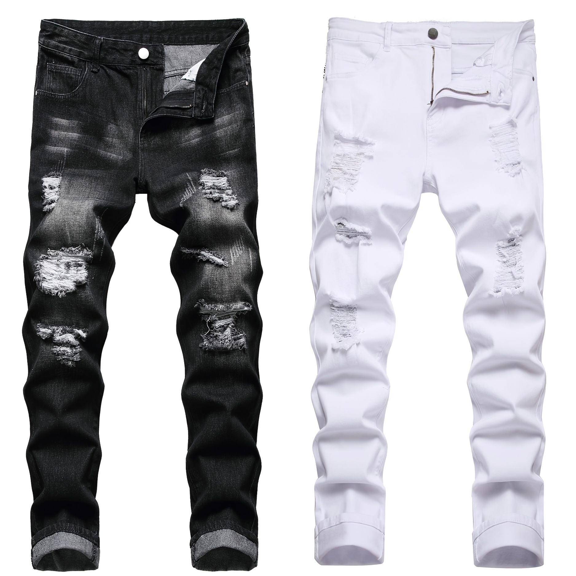 

Two-pack Men's Ripped Jeans Stretch Ripped Jeans For Men Flex Slim Fit Jeans Designer Fashion Pants For Men