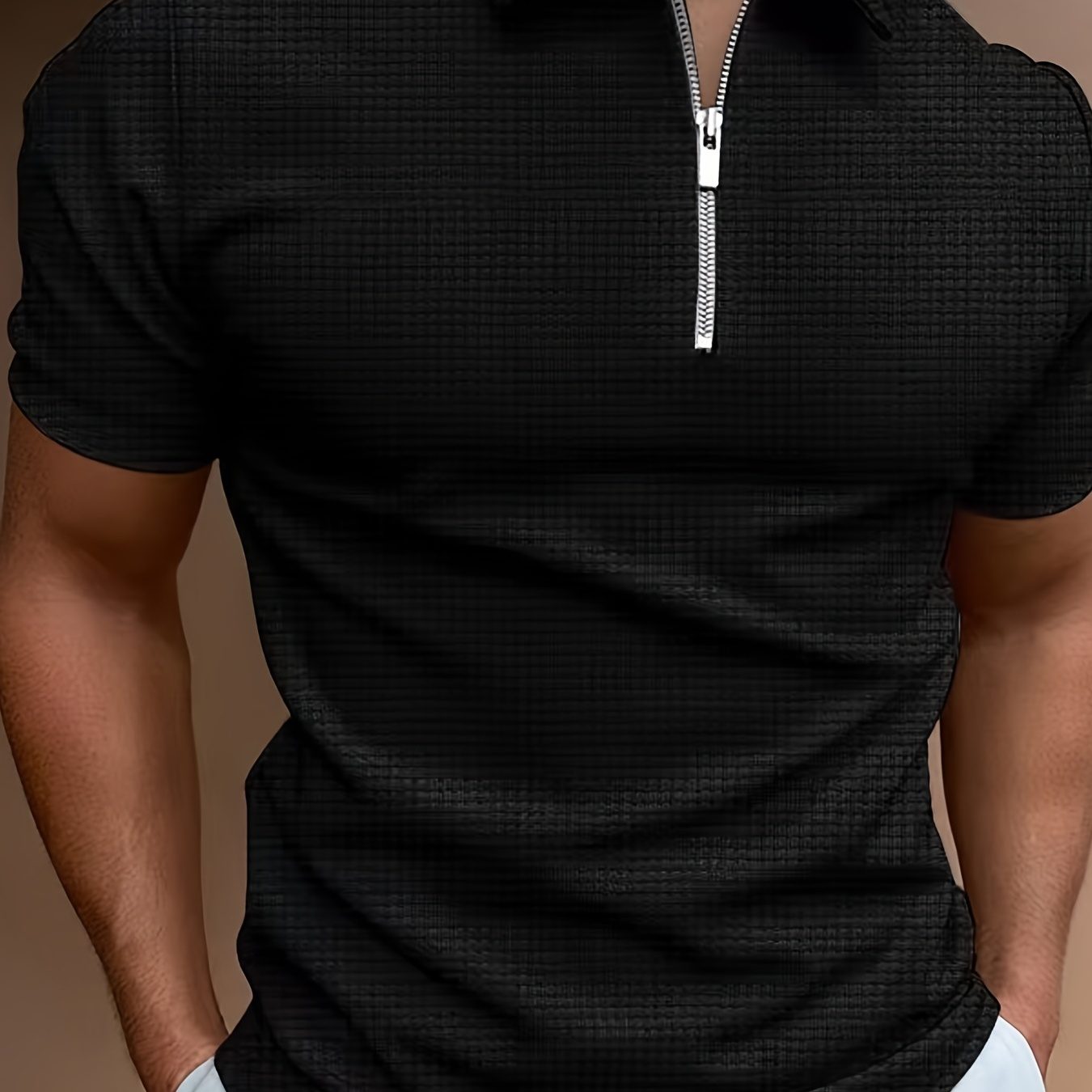 

Chemise solide à manches courtes et fermeture éclair pour hommes, chemise masculine décontractée pour l'été en plein air, cadeau pour hommes