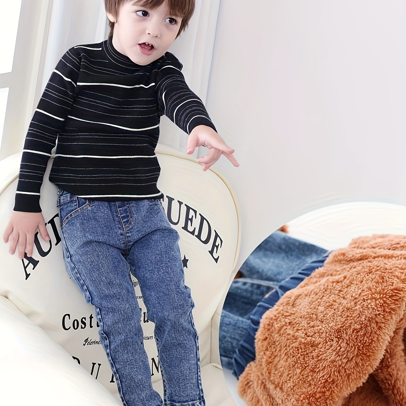 

Kid's Thick Fleece Jeans, Warm & Trendy Denim Pants, Boy's Clothes For Spring Fall Winter