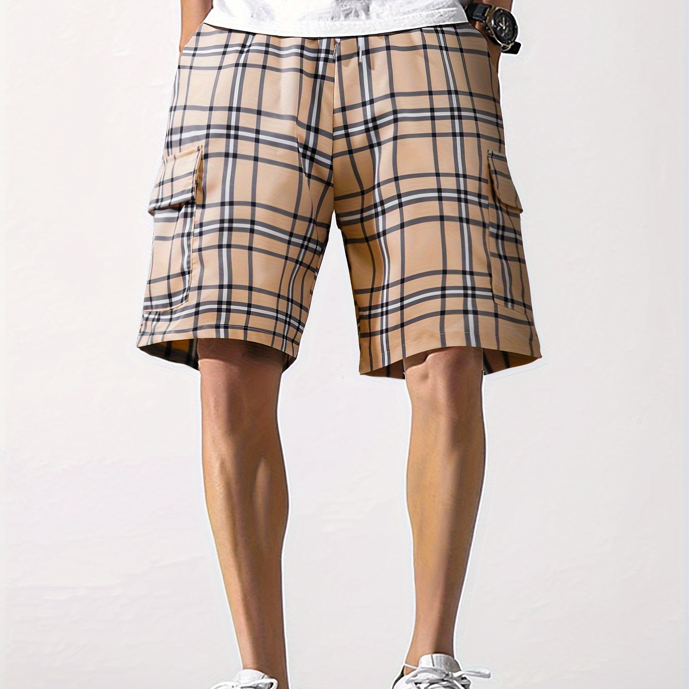 

Plaid Print Fashionable Men's Summer Drawstring Casual Sports Loose Shorts, Suitable For Outdoor Sports, Comfortable And Versatile