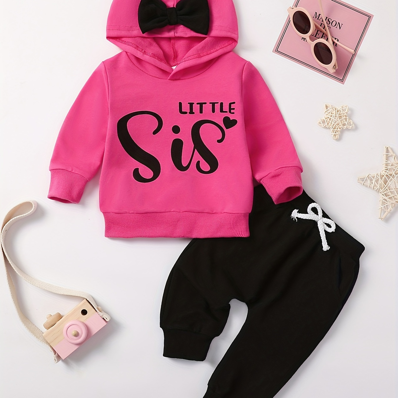 

2pcs Baby Girls Autumn Clothes Little Sister Letter Print Long Sleeve Hooded Sweatshirt + Jogging Pants Fall Winter Set