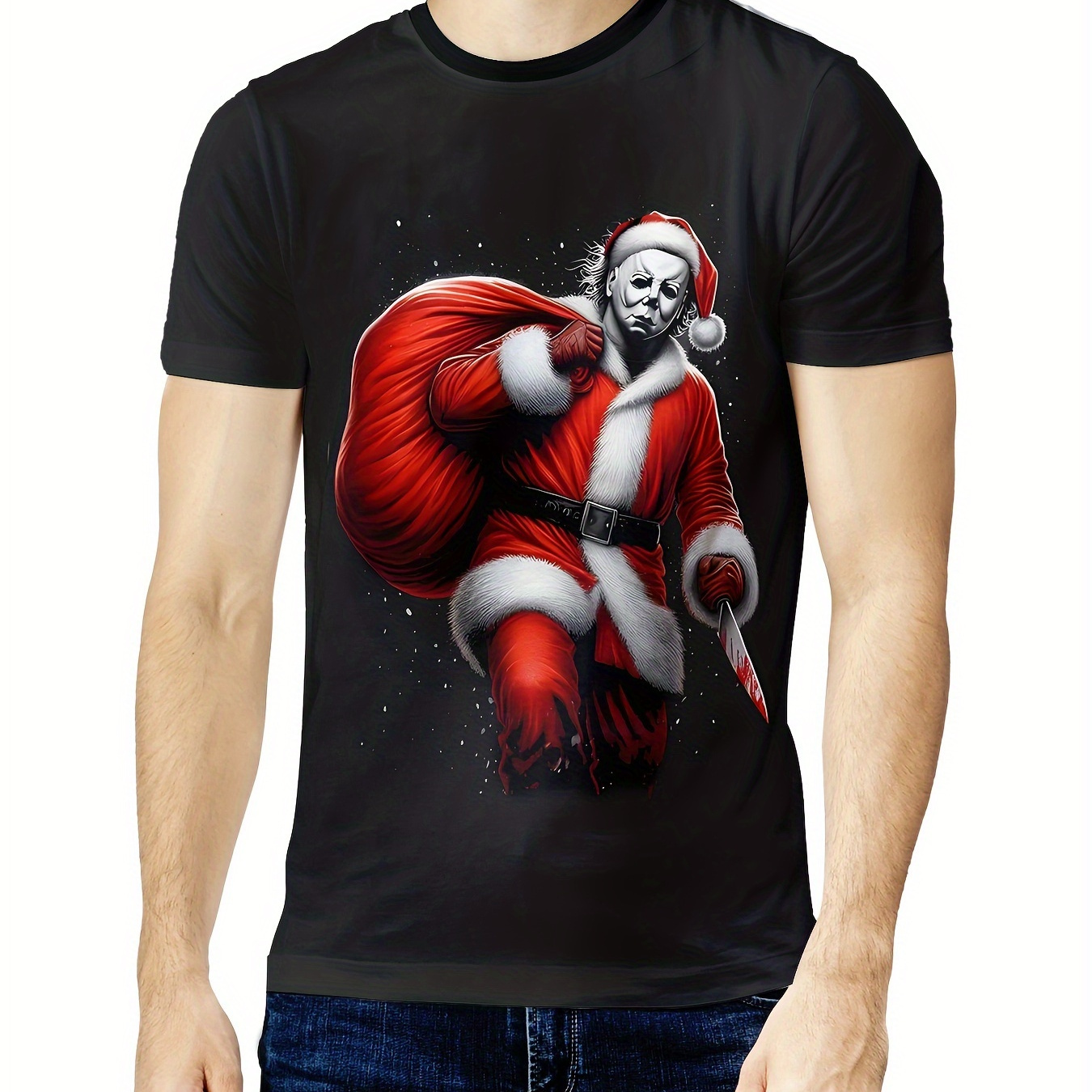 

Casual Adult 3d Santa Claus T-shirt - Short Sleeve, H-fit, Knit Fabric, 100% Polyester, Round Neck, Novelty Design For Daily And