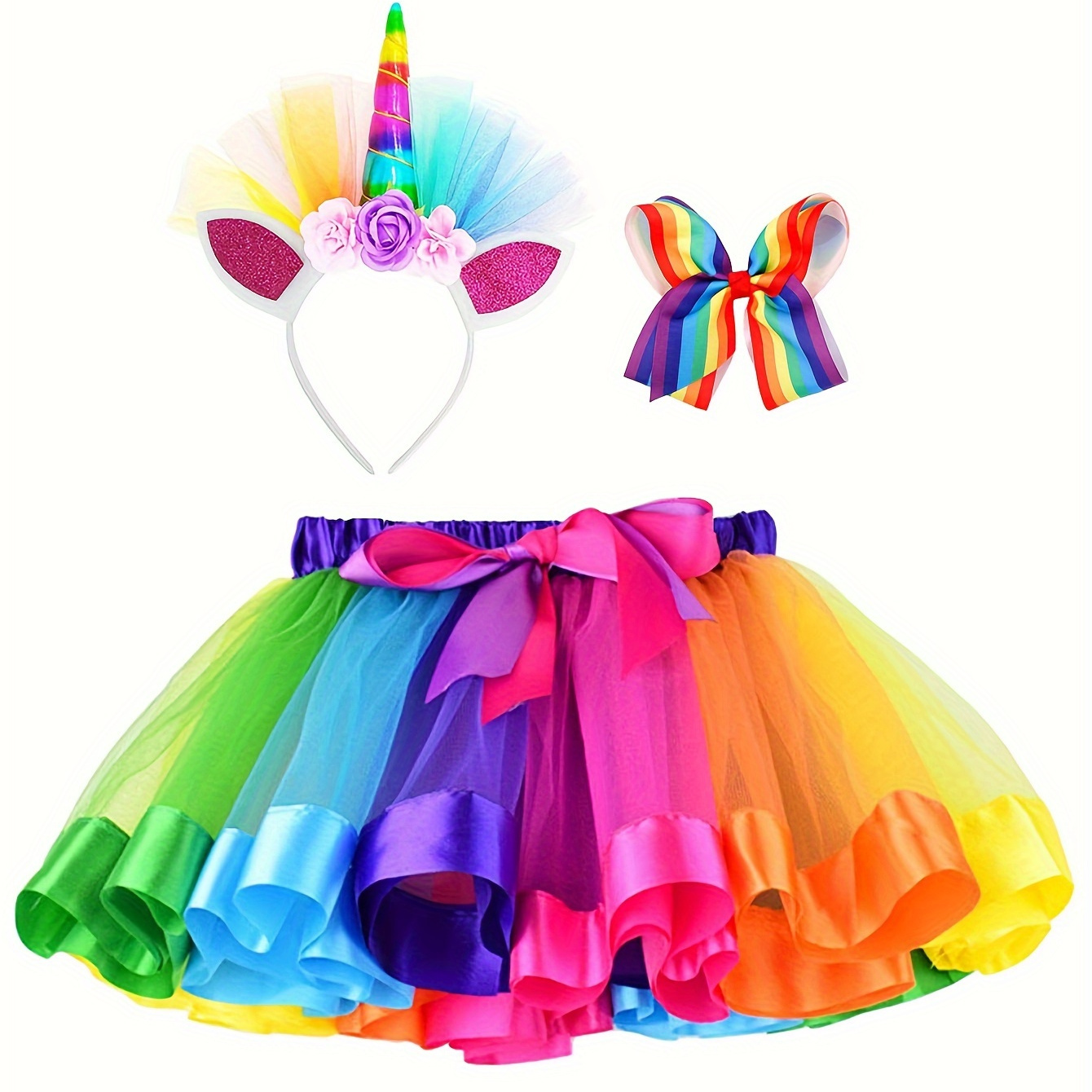 

Girls' Unicorn Skirt & Headband Set - Elegant Pink Tulle With Sequin , Stretchy Polyester, Ballet & Dress-up, Wear, For Girls