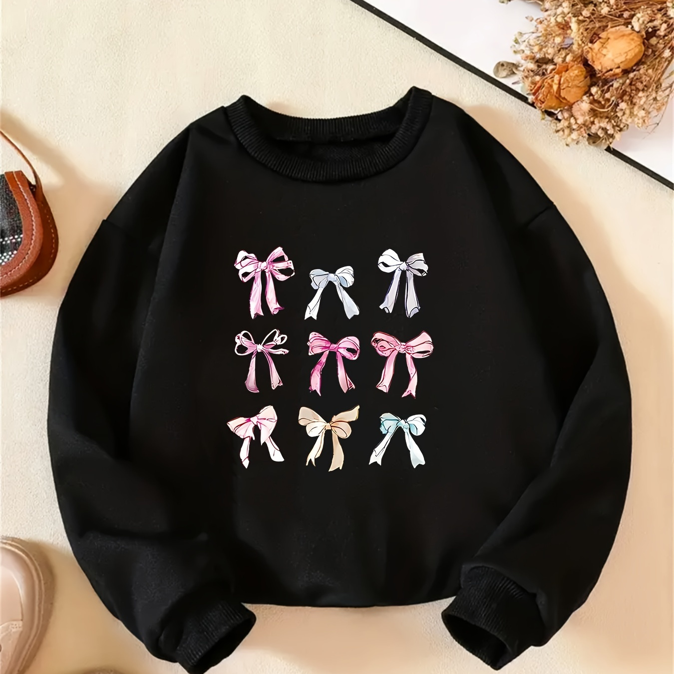 

Bow Sweatshirt - , Long Sleeve Round , For And Fall , For Princesses