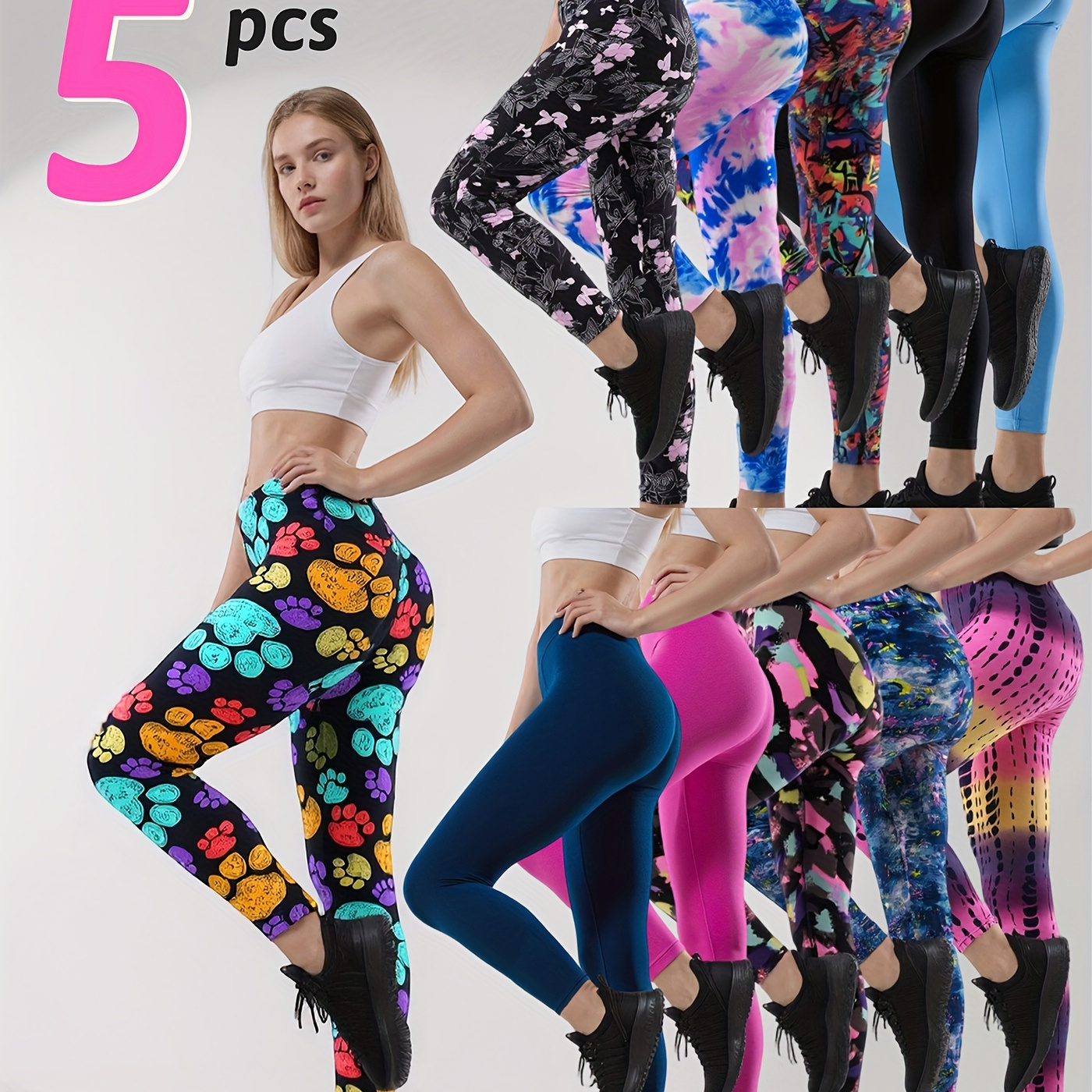 TEMU Random 5pcs Women Prints Stretchy Leggings