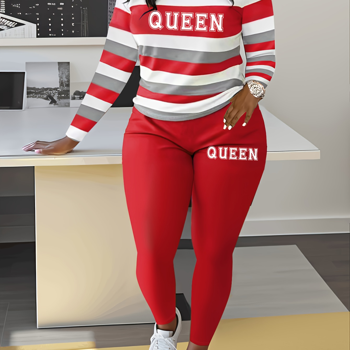 

Smct39 Striped Personalized Queen Letter Printed Casual Outfit [ Version]