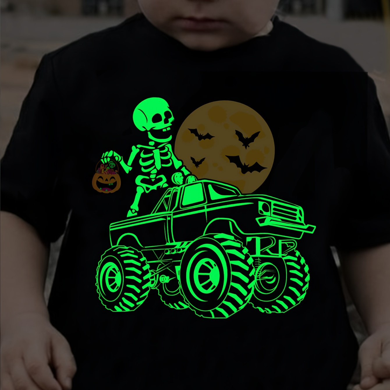 

Glow-in-the-dark Skeleton Print Boys Comfortable Versatile Short Sleeve T-shirt Boys Tee Tops