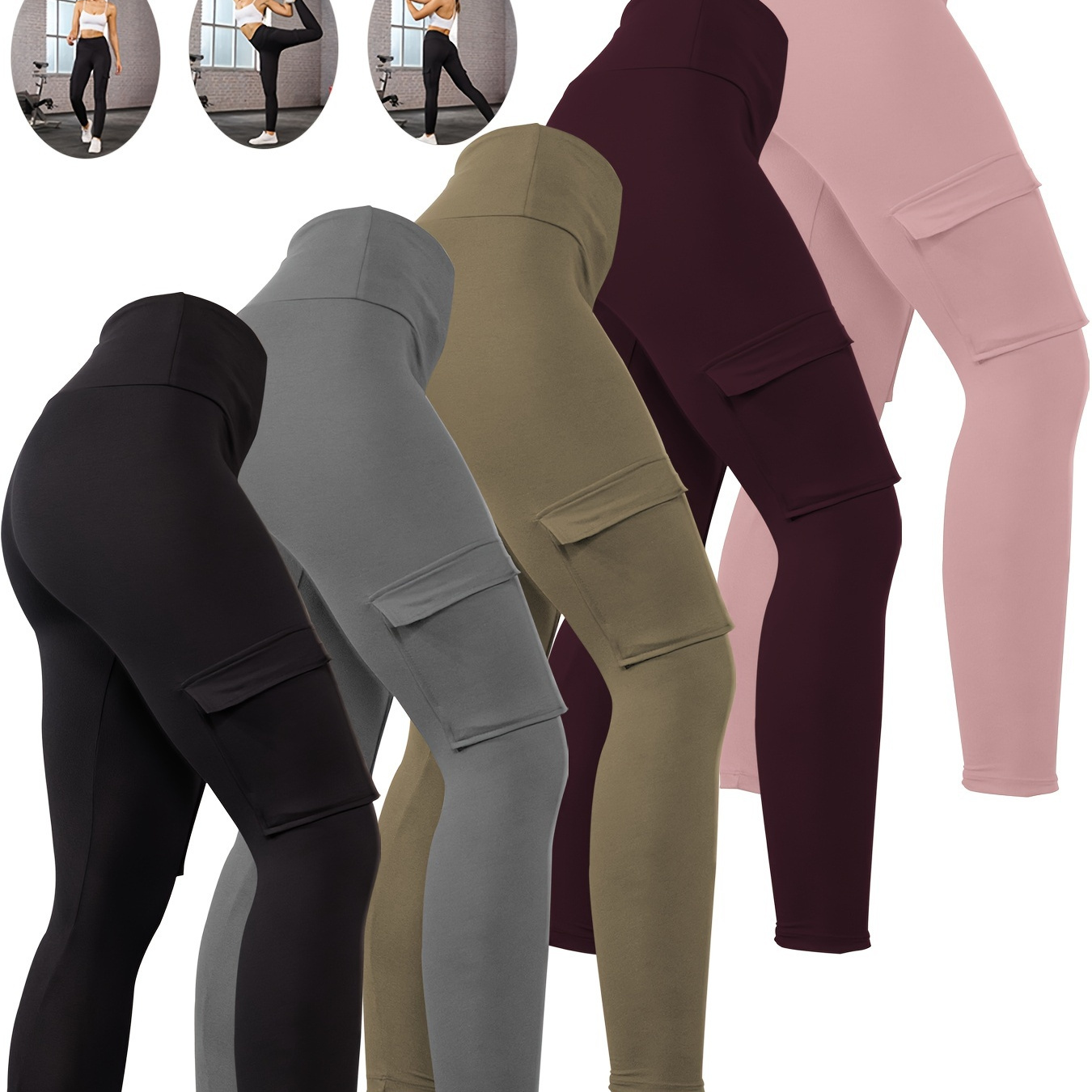 

5pcs 's -waist Leggings - , , Non-see-through For &