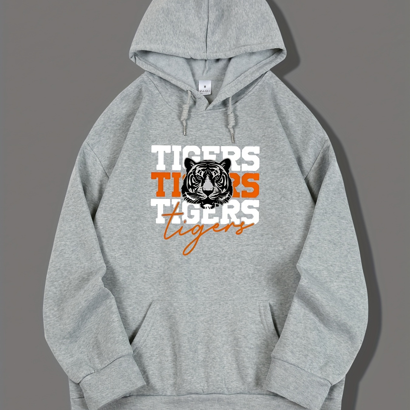 

Fashionable Hooded Sweatshirt With Letter Tiger Pattern, Drawstring Long Sleeve Front Pocket Sweatshirt, Women's Sports Sweatshirt For Fall & Winter