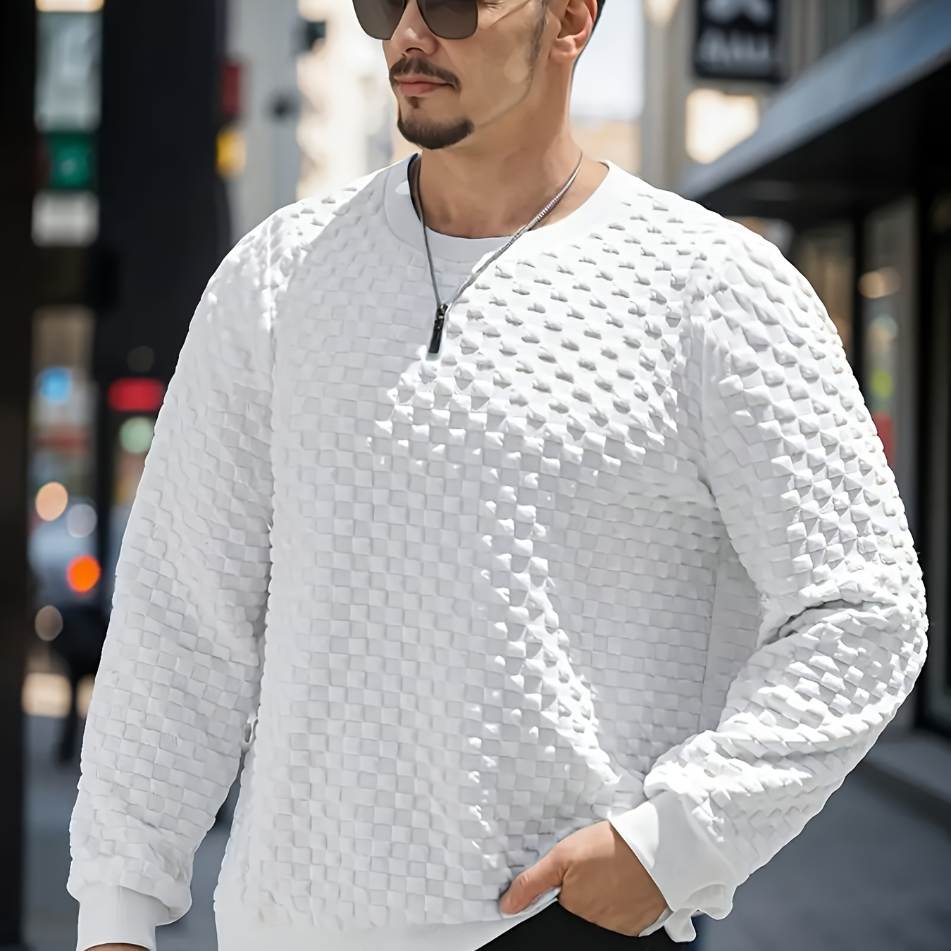 

Pull-over pour homme, motif géométrique, polyester stretch , taille régulière, col rond, manches longues, lavable en machine, vêtement casual pour , , l'hiver - Style vintage OBM