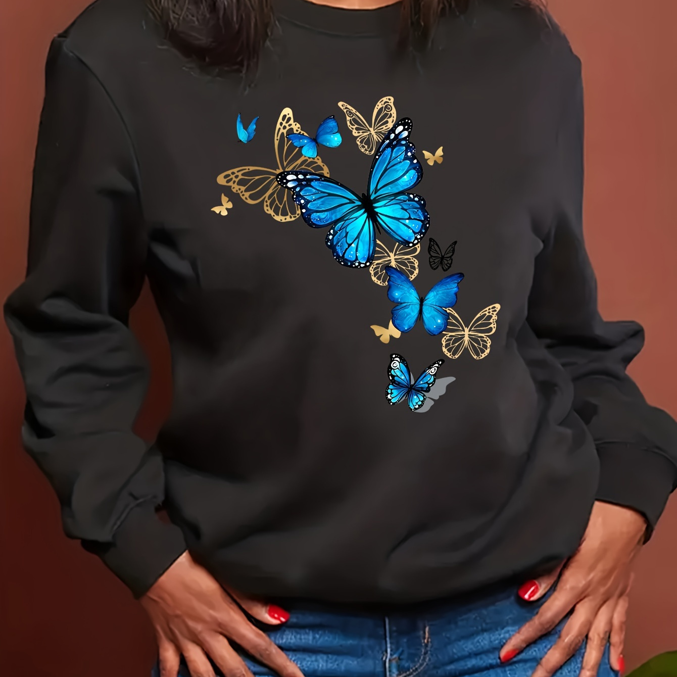 

Print Sweatshirt, Crew Neck Casual Sweatshirt For Winter & Fall, Women's Clothing