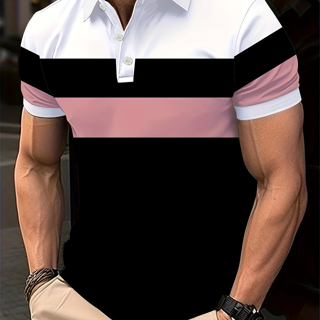 

Chemise à manches courtes à boutons et col coloré tendance pour hommes, idéale pour les activités sportives en extérieur comme le golf et le tennis, un haut élégant avec col