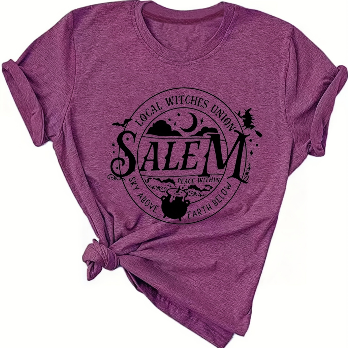 

Halloween Salem Print T-shirt, Casual Short Sleeve Top For Spring & Summer, Women's Clothing