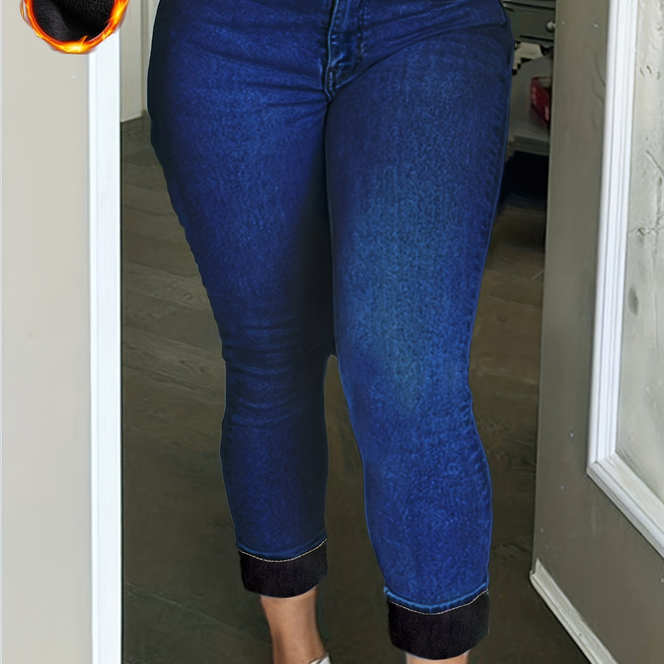 Women's Casual Jeans Plus Size Faux Fleece Lined Medium - Temu Canada