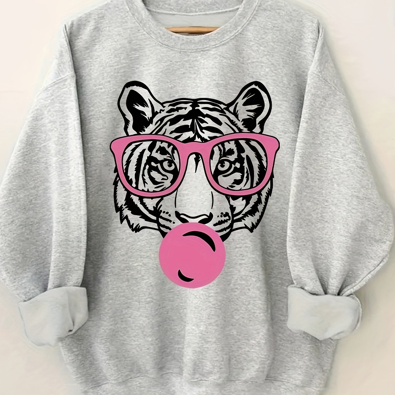 

Tiger Print Long Sleeve Sweatshirt, Crew Neck Casual Sweatshirt For Fall & Winter, Women's Clothing