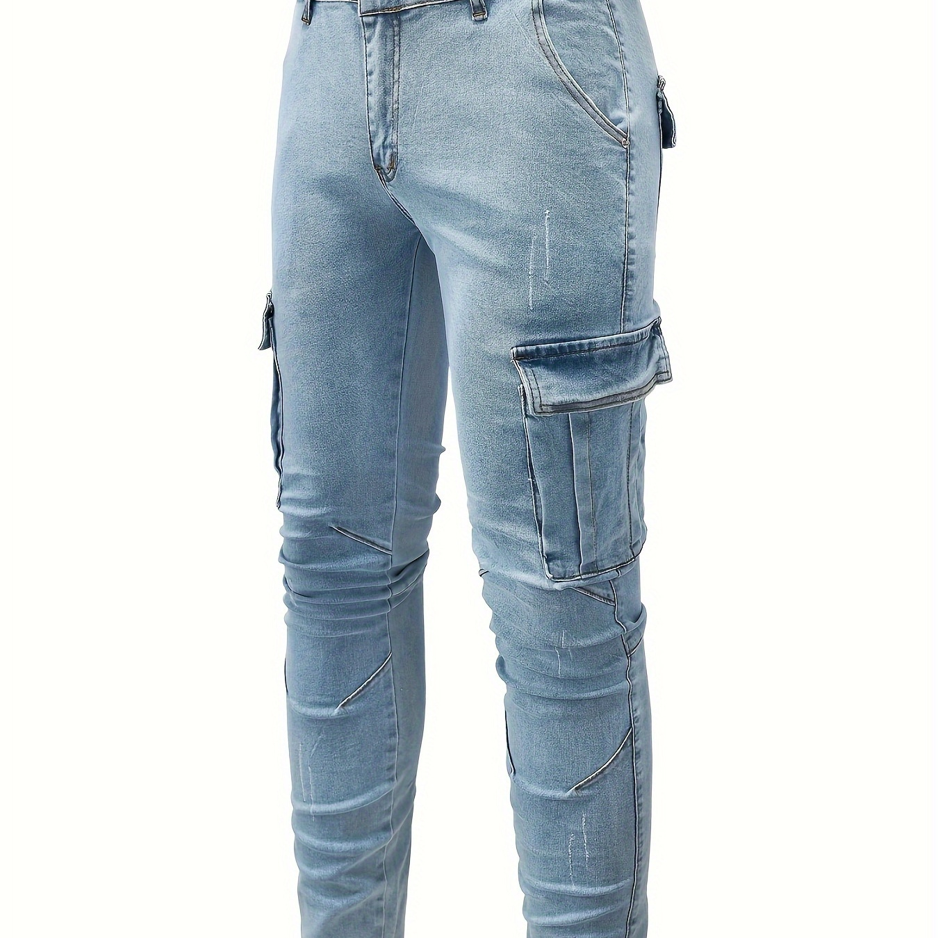 

Men's Solid Color Multi-pocket Skinny Jeans For Autumn And Winter