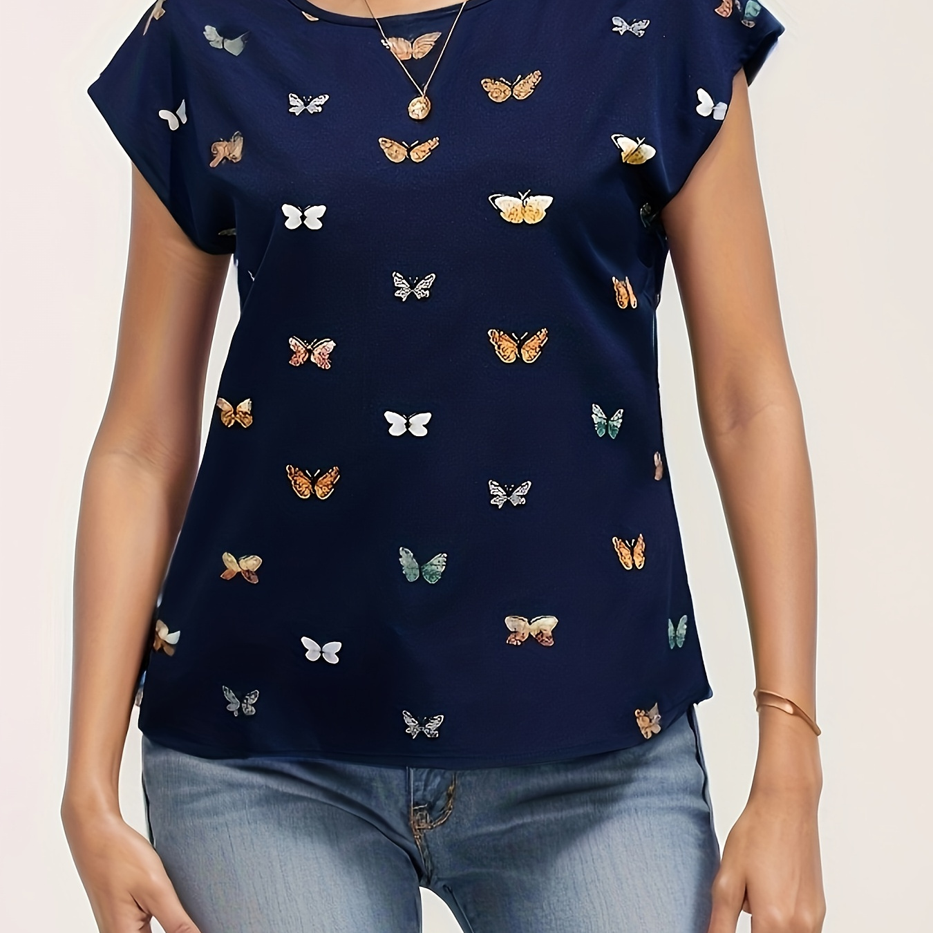 

Women's Fashionable Print Neck Pullover Short-sleeved T-shirt