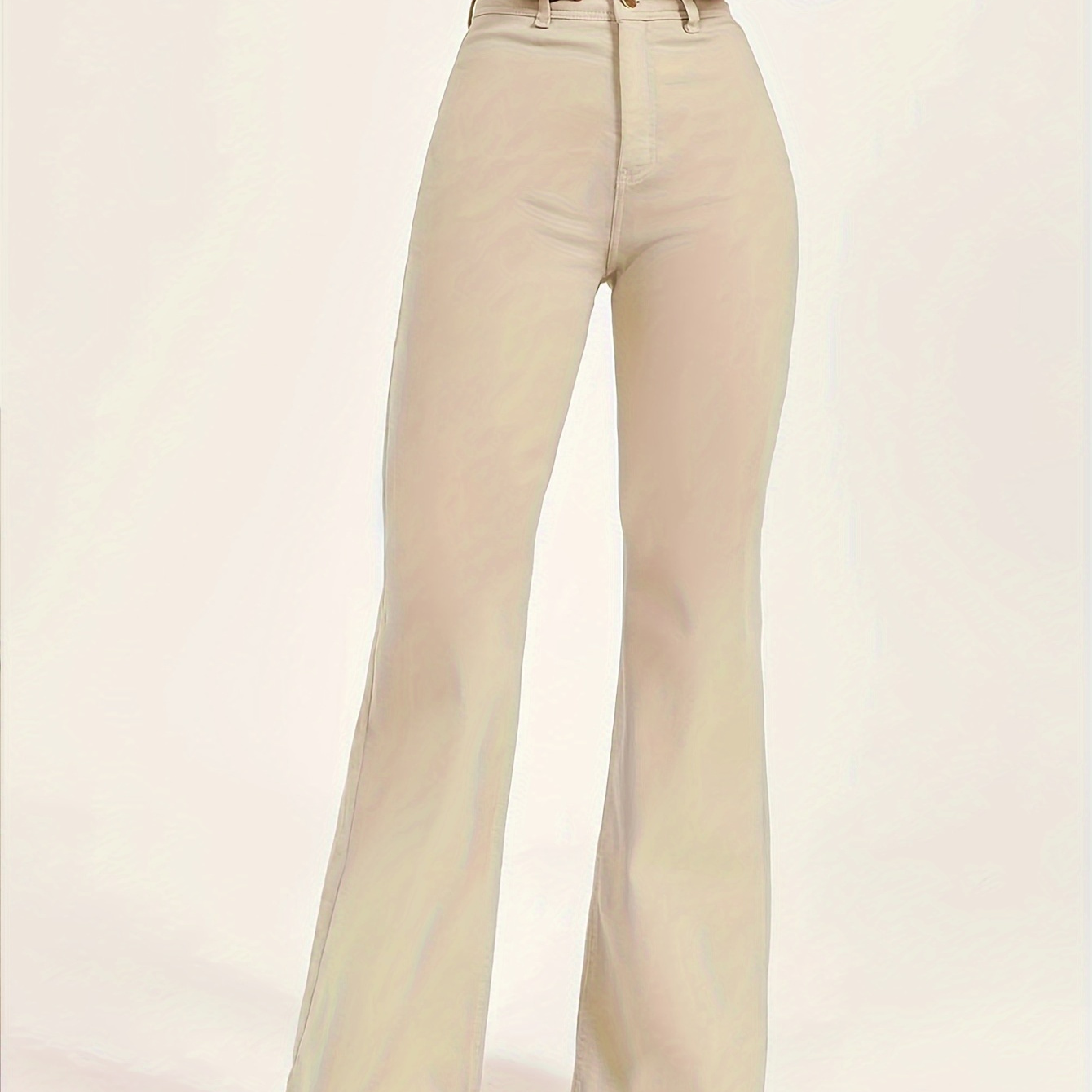 

High Rise High Waist Nude Color Slim Fit Wide Legs High Stretchy Solid Plain Color Flare Jeans, Women's Denim Jeans