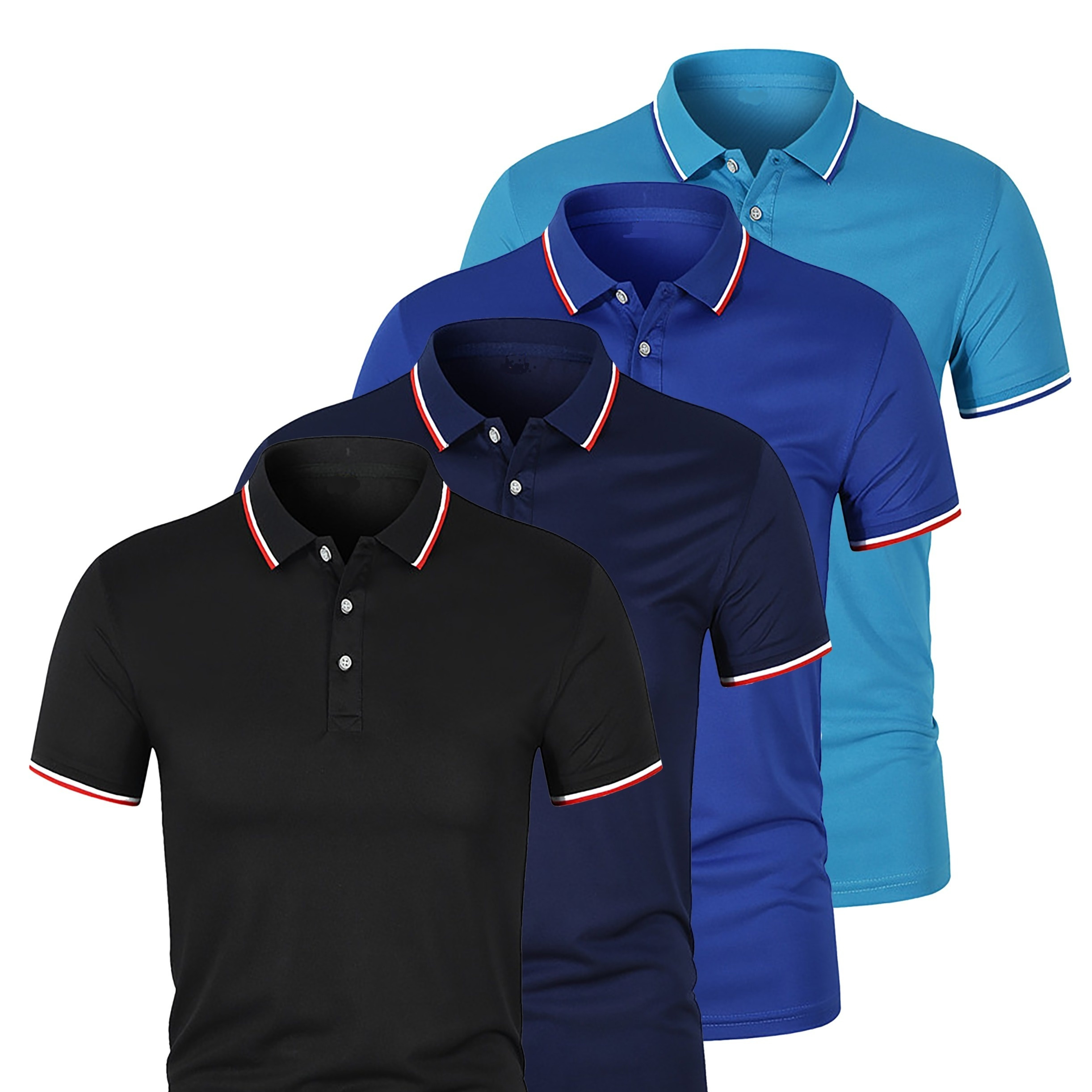 

4pcs Solid Color Men's Casual Short Sleeve Colorblock Collar And Cuffs Golf Shirt, Regular Fit Business Casual Comfy Top For Tennis Training