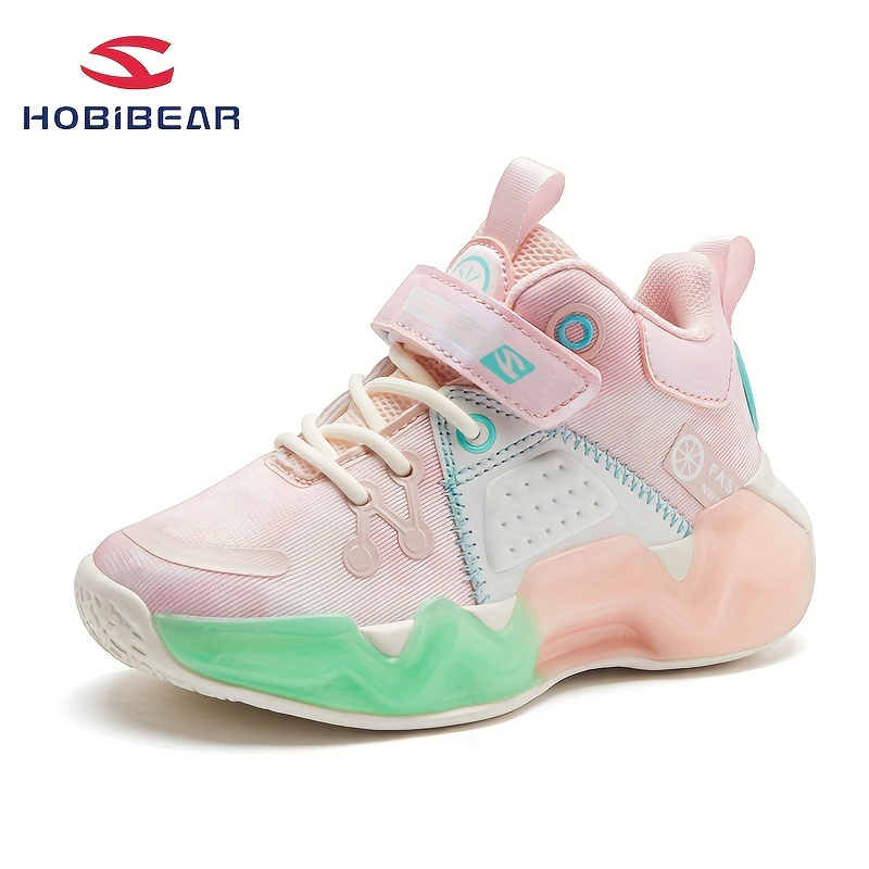 Hobibear Children Girls Basketball Shoes, Shock Absorption Comfortable Non-Slip  Hook And Loop Fastener Running Shoes, Training Athletic Shoes For Spring And Summer