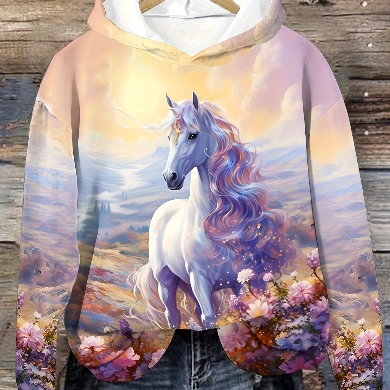 

Sweat à Capuche Imprimé Licorne avec Poche , Sweatshirt Décontracté à Manches Longues avec Cordon de Serrage, Vêtements pour Femmes