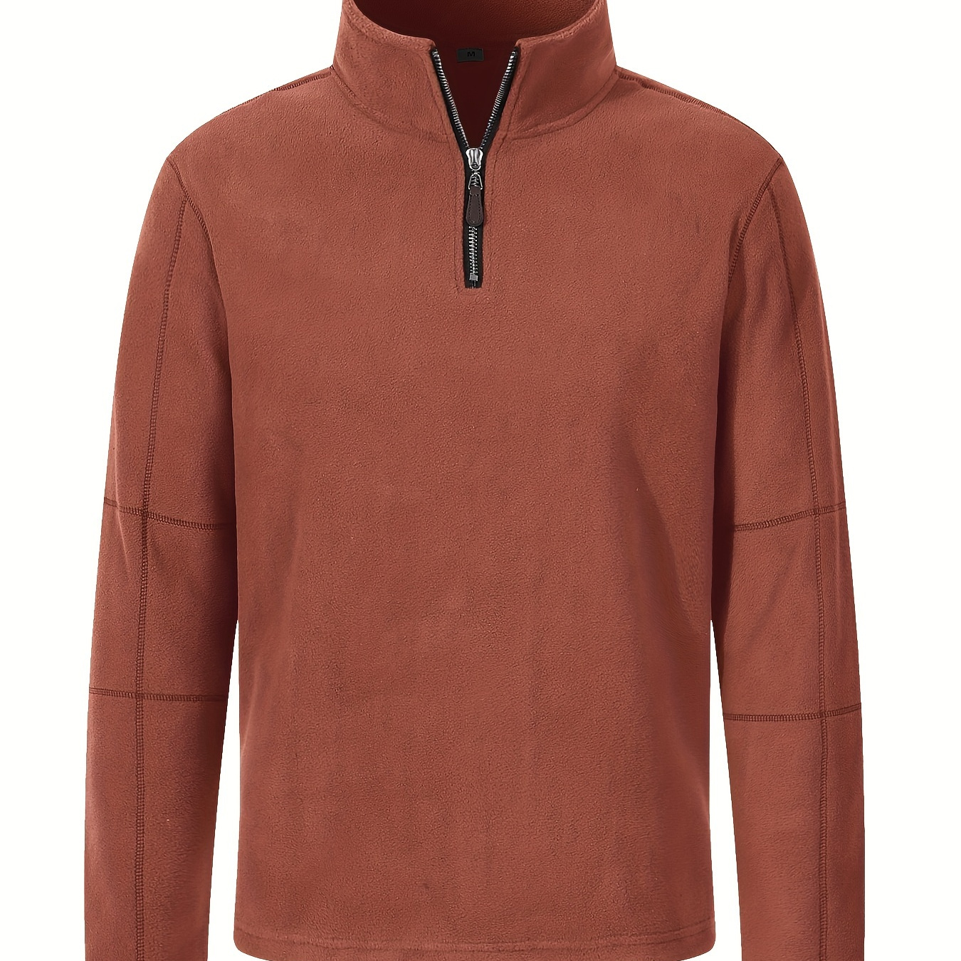 

Men's Cozy Brown Polar Fleece Sweatshirt With Stand Collar And Half-zip - Long Sleeve, 100% Polyester, , Ideal For Fall & Winter