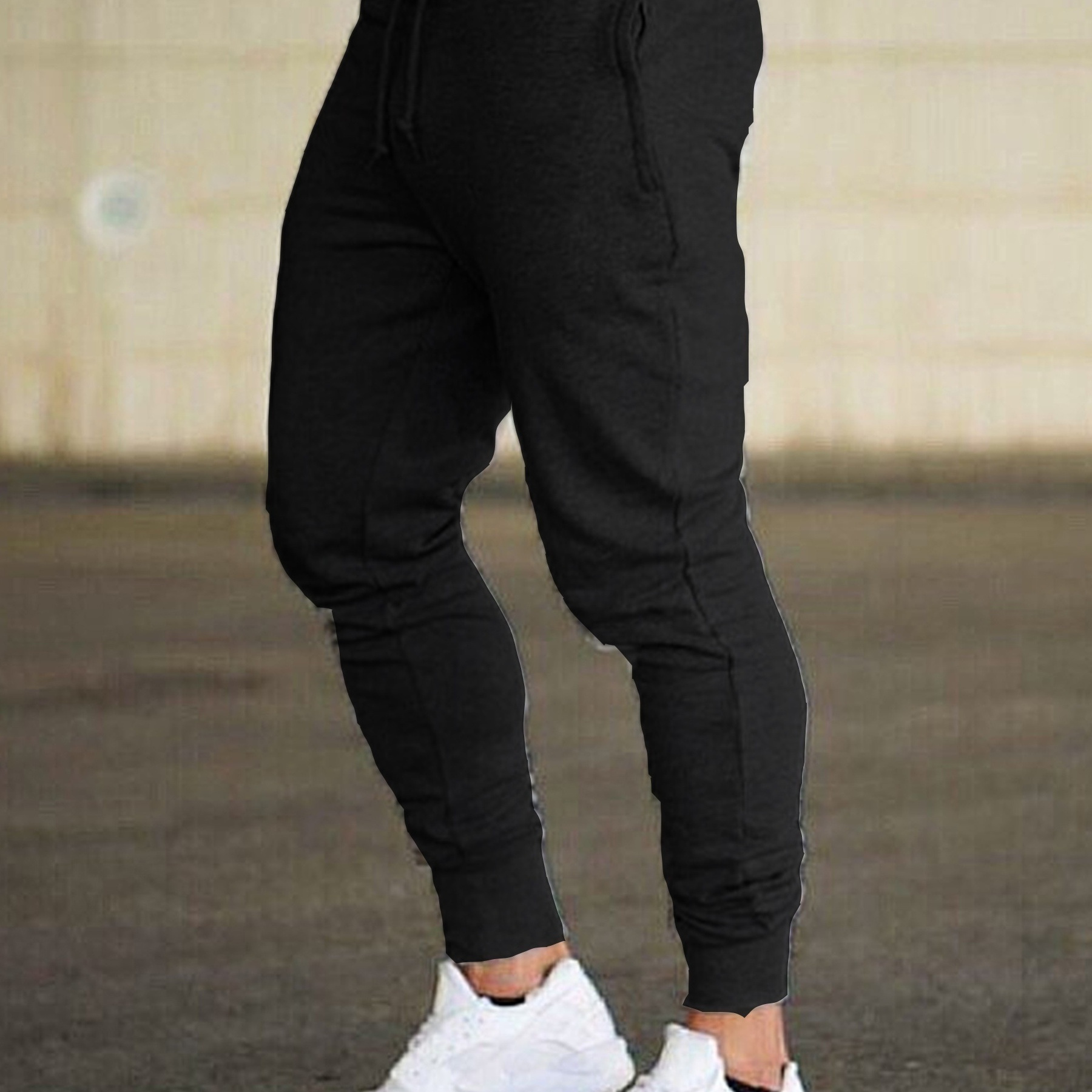 Classic Design Joggers, Men's Casual Solid Color Slightly Stretch Waist Drawstring Pants For Spring Summer