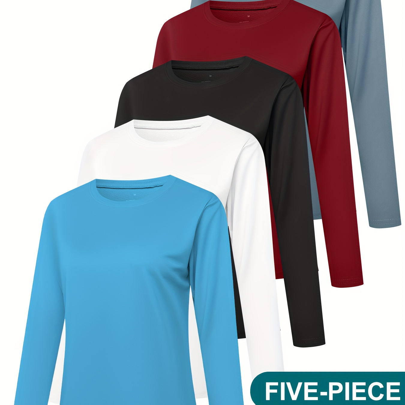 

Telaleo Women's Long Sleeve Crew Neck T-shirt - 100% Polyester Casual Knit Fabric Top, Breathable Moisture-wicking Lightweight Tee For Sports, Fitness, Yoga, Fall/winter Solid Color Activewear