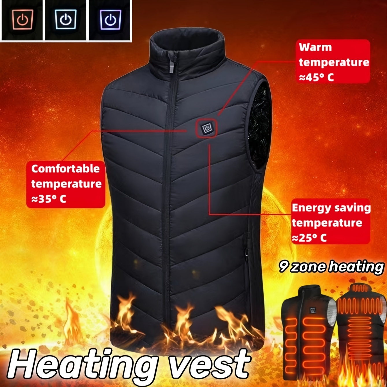 

Winter Intelligent Heating Vest For Men And Women Warm Heating Suit Usb Electric Vest 9-zone Heating Adjustable Temperature