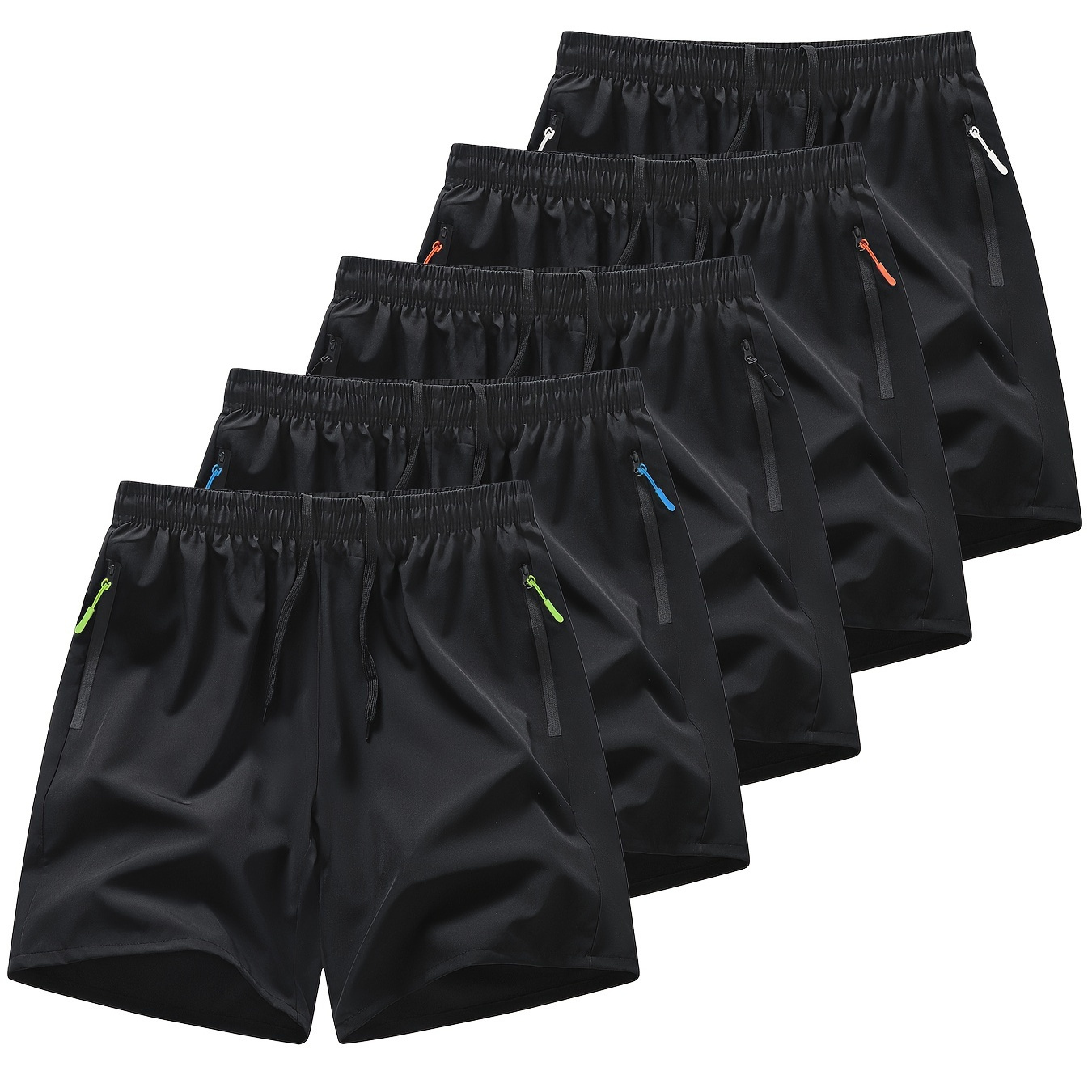 

5pcs/set Men' Zipper Shorts, Casual Loose-fitting Comfy Sporty Shorts For Running/training/outdoor Walking