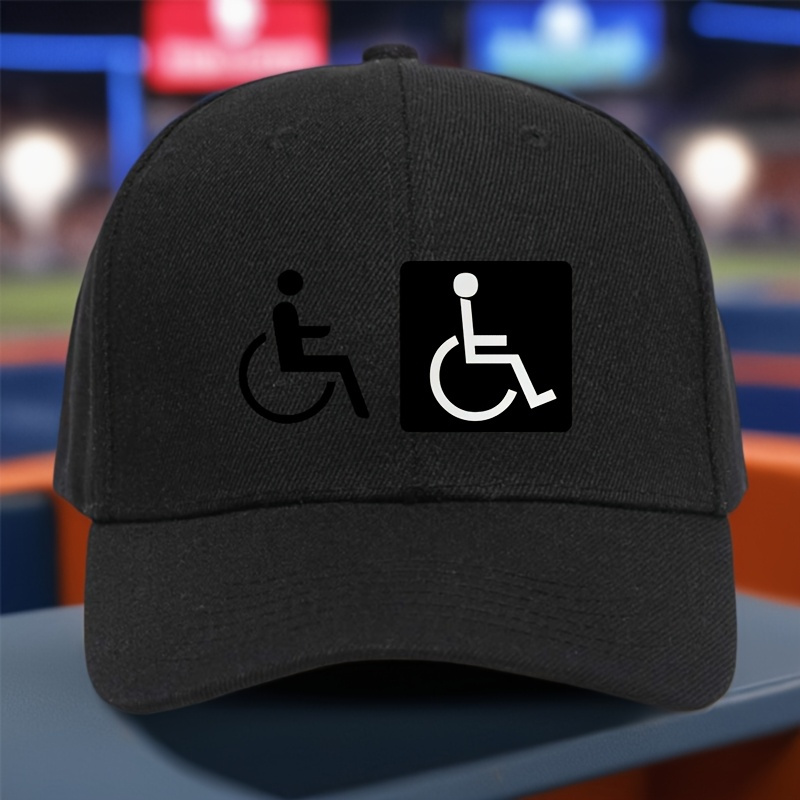 TEMU 1pc Of Baseball Cap Featuring A Symbol For Disabled Individuals In Wheelchairs, Designed In Black And White, With An For Casual Outdoor Use