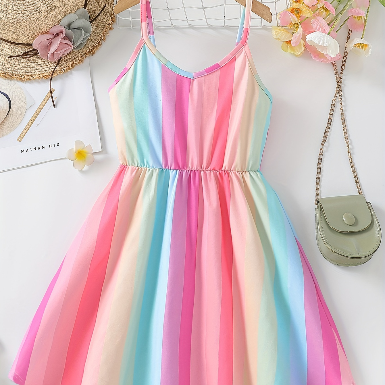 

Gradient Color Striped Cami Dress For Girls Beach Summer Party