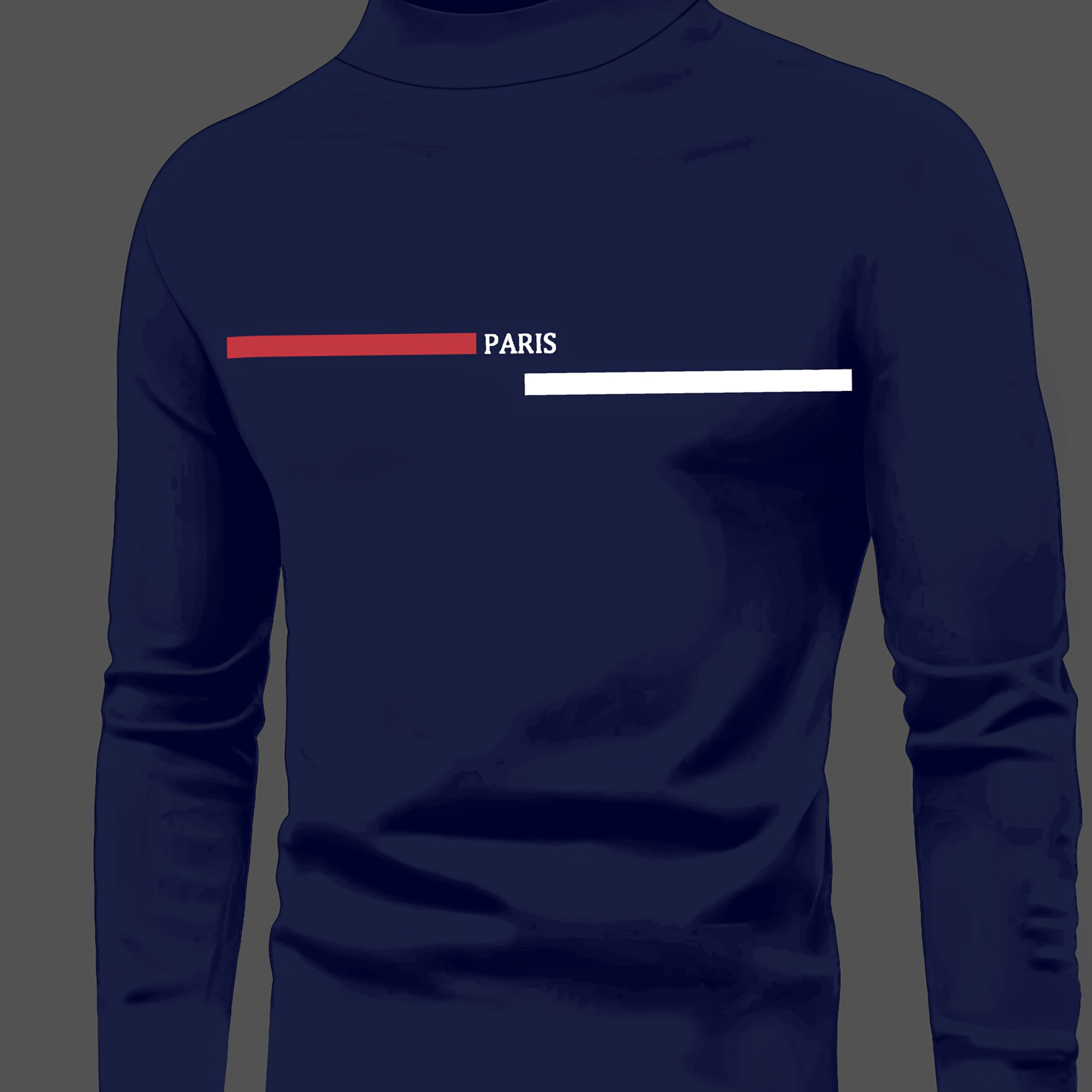 

Men's Casual Long Sleeve Turtleneck T-shirt With Paris Print - 100% Polyester Knit Fabric, Stretch, Crew Neck, Regular Fit For Spring And Fall/winter - Adult Male Tops