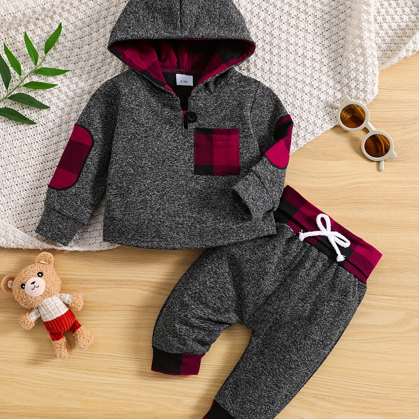 Casual Long Sleeve Plaid Top + Trousers Set Toddler Baby Boy's 2Pcs Fall Winter Outfit