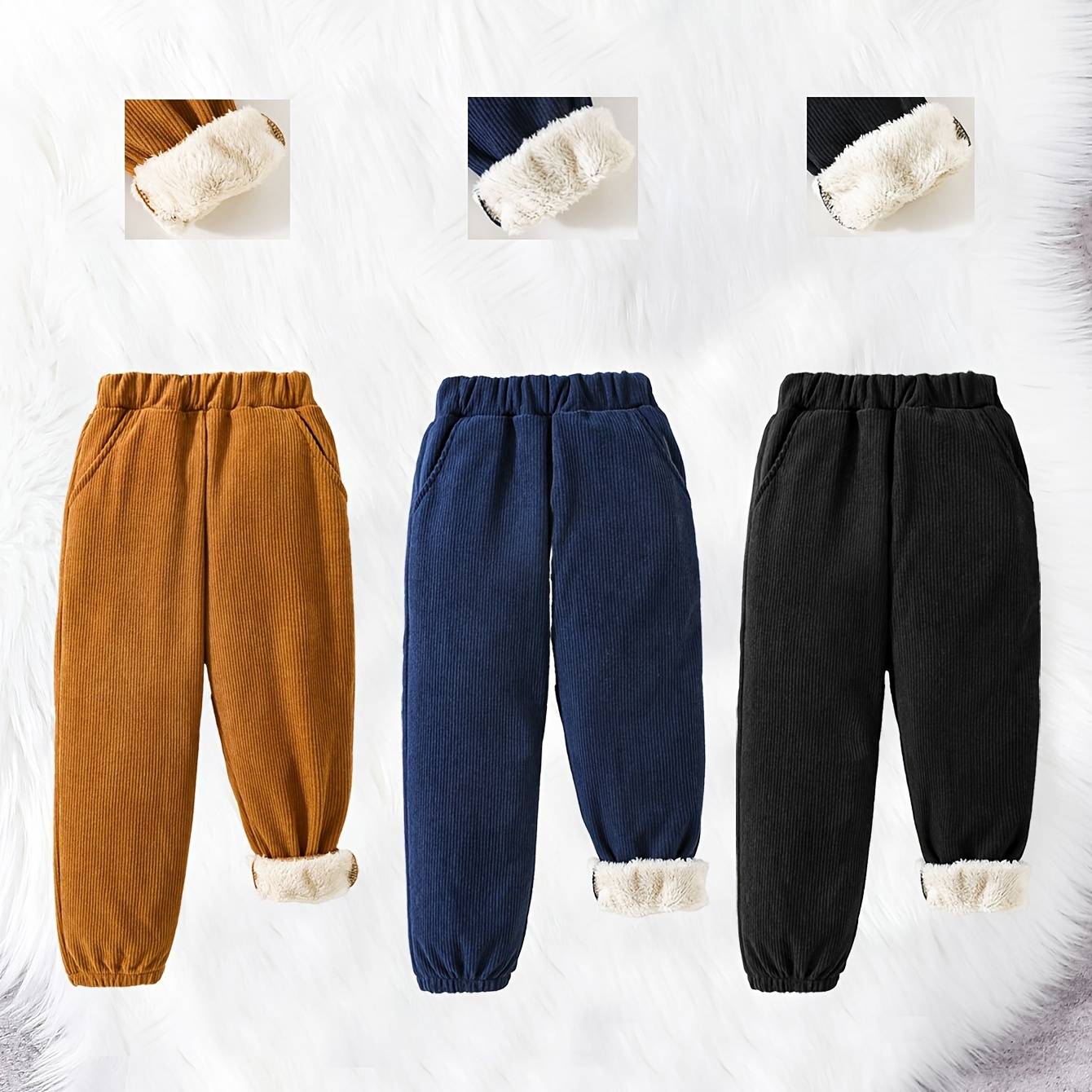 

3pcs- Winter Style Boys Casual Extra- Fleece Trousers