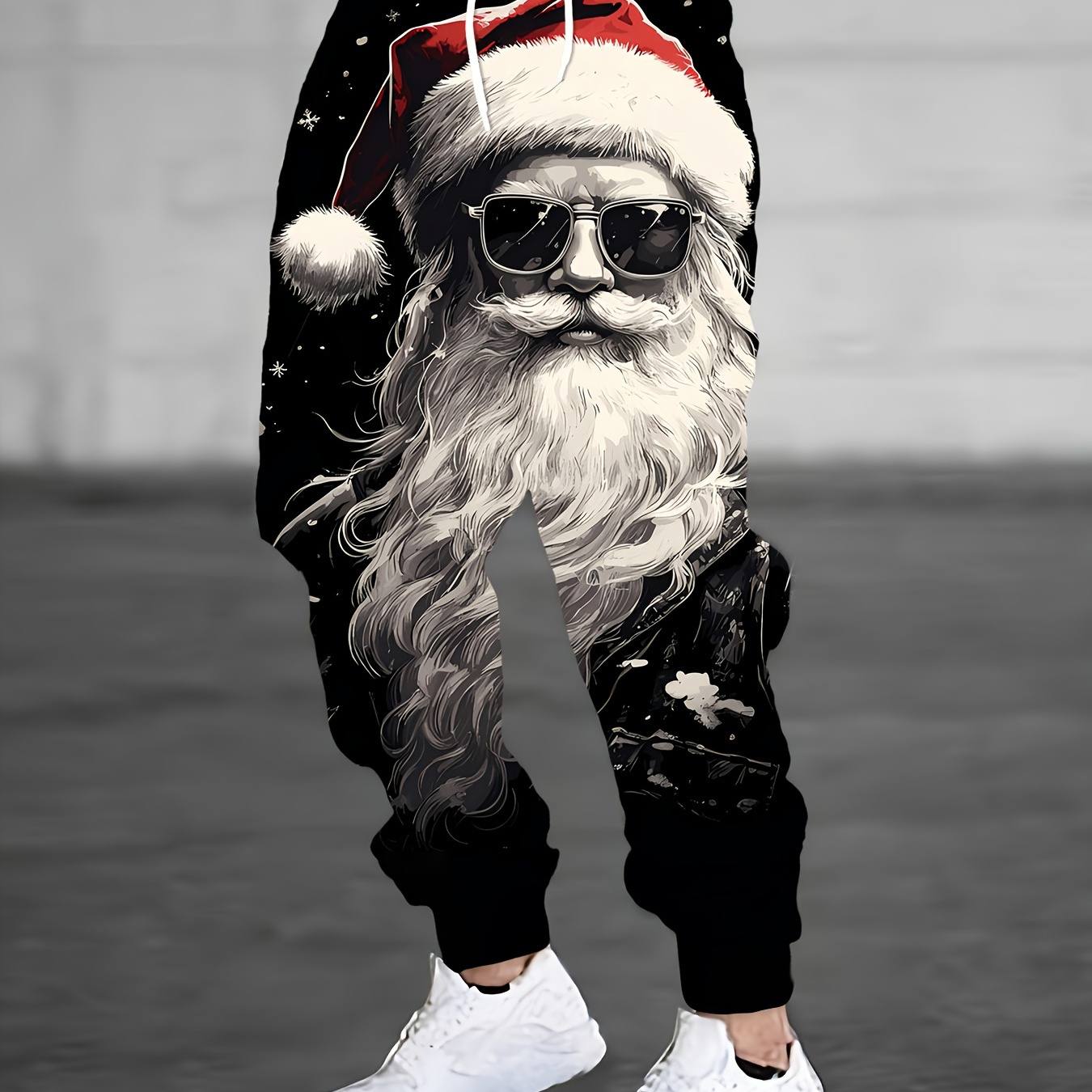 

Men's Santa Claus With Sunglasses Print Jogger Sweatpants With Drawstring, Casual Stylish Sporty Trousers As Gift