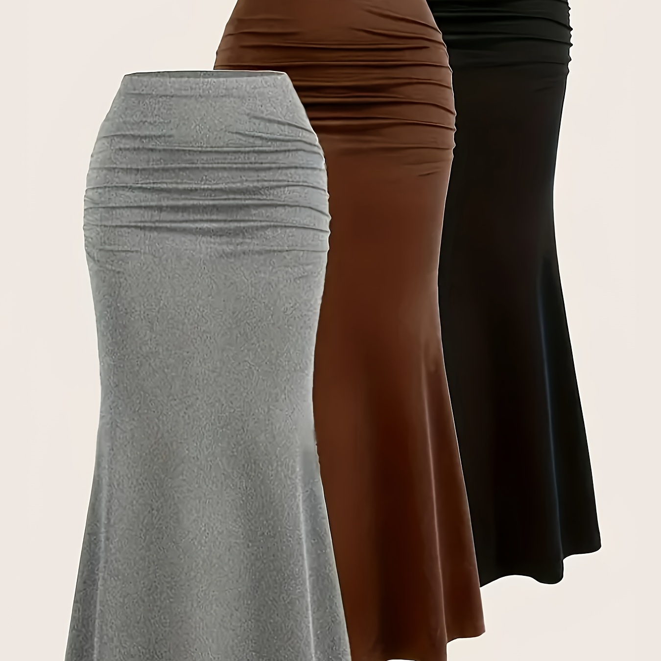 

3- Size Mermaid Tail Skirts, Casual Polyester Knit Fabric With Slight Stretch, Solid Color Night Dresses For Adults