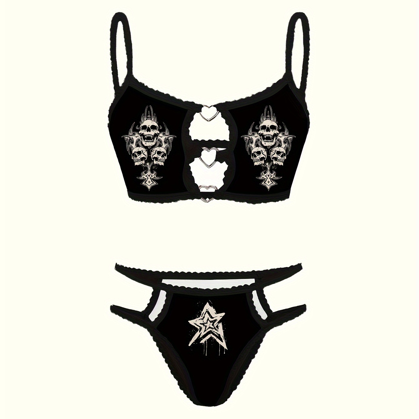 

's Skull And Lingerie Set , And Elastane , Mature , Knit Thong 2 Set Mid Rise , No - Adult Lash