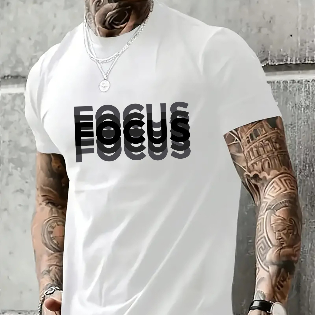 

Focus Stylish Slogan Print Tee Shirt, Tees For Men, Casual Short Sleeve T-shirt For Summer