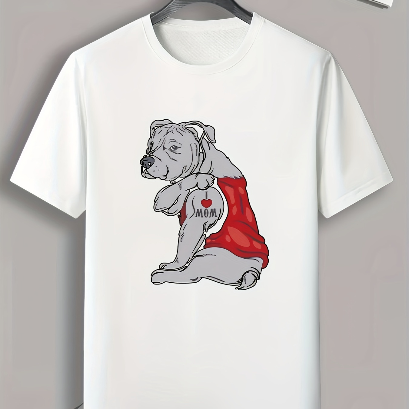 

Men's Strong Dog Print T-shirt Crew Neck Short Sleeve Comfy Breathable Men's Clothing Top As Gifts