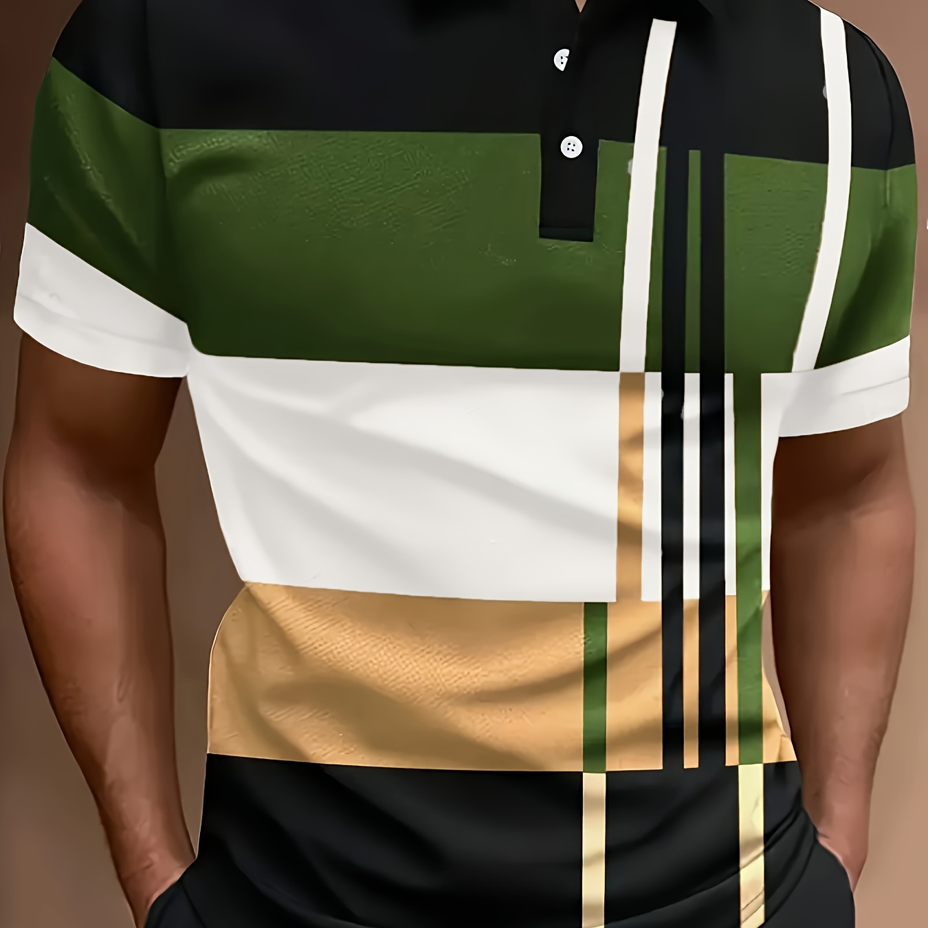 

Striped Men's Casual Color Block Short Sleeve Short Sleeve Lapels, Fashion Sports Men's Suitable For Summer Golf