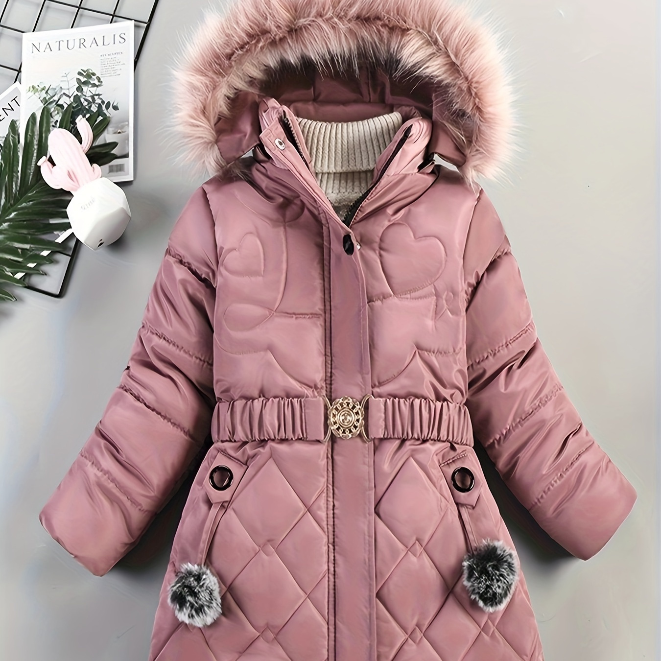 

Winter Snow Suit For Girls, Fur Collar & Tunic Details Warm Cotton-padded Hooded Coat, Kids Outerwear