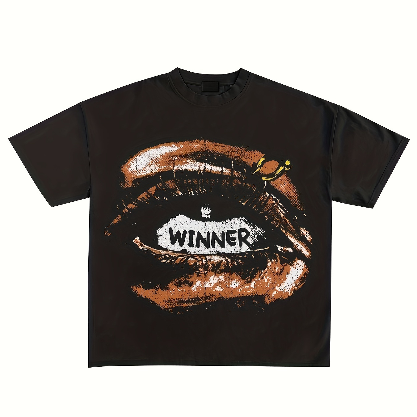 

Y2k Letter & Mouth Print T-shirt, Casual Short Sleeve Crew Neck Top For Spring & Summer, Women's Clothing