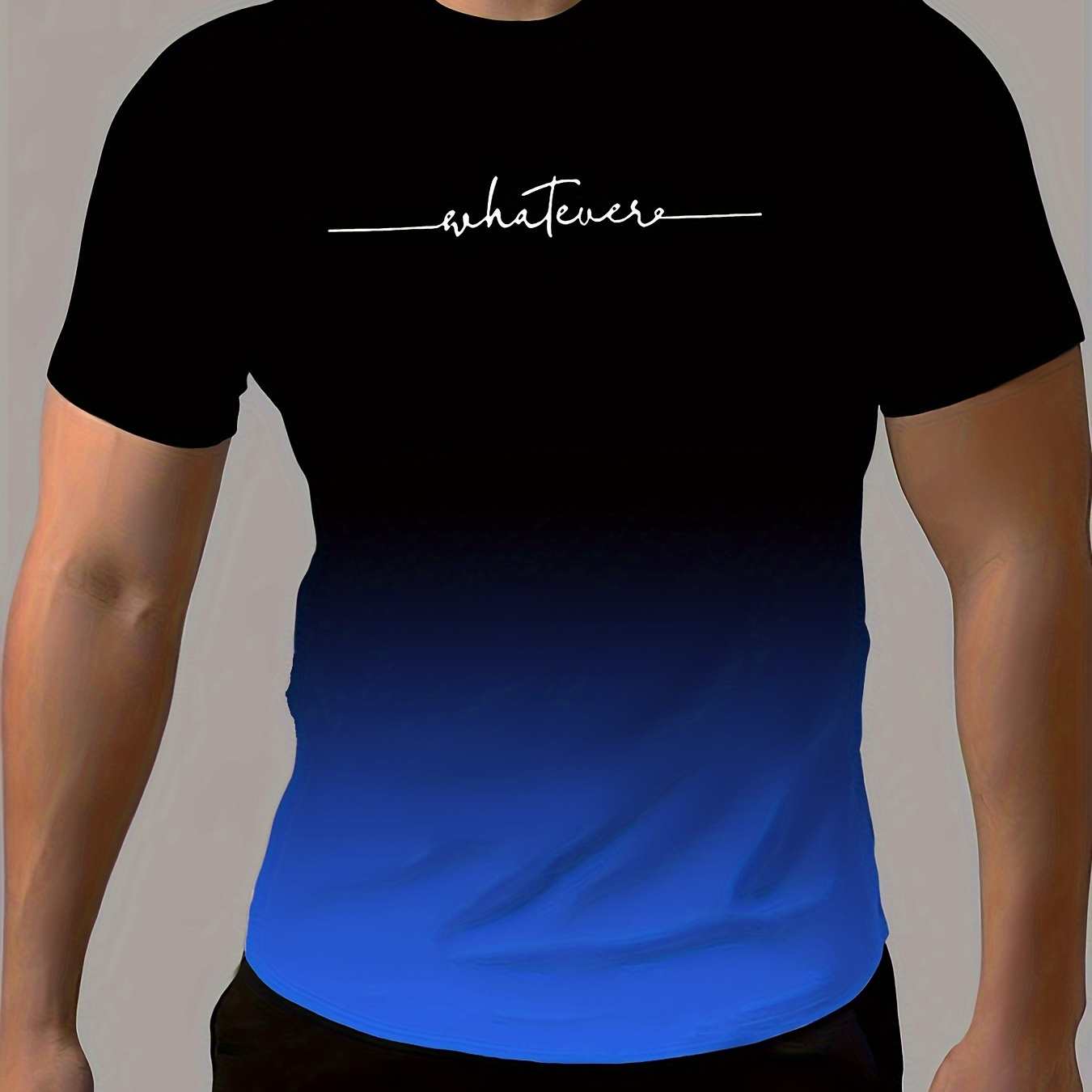 

Men's "" Letter Print T-shirt, Crew Neck And Short Sleeve Tee, Gradient Color Summer Tops For Outdoors And Holiday Wear