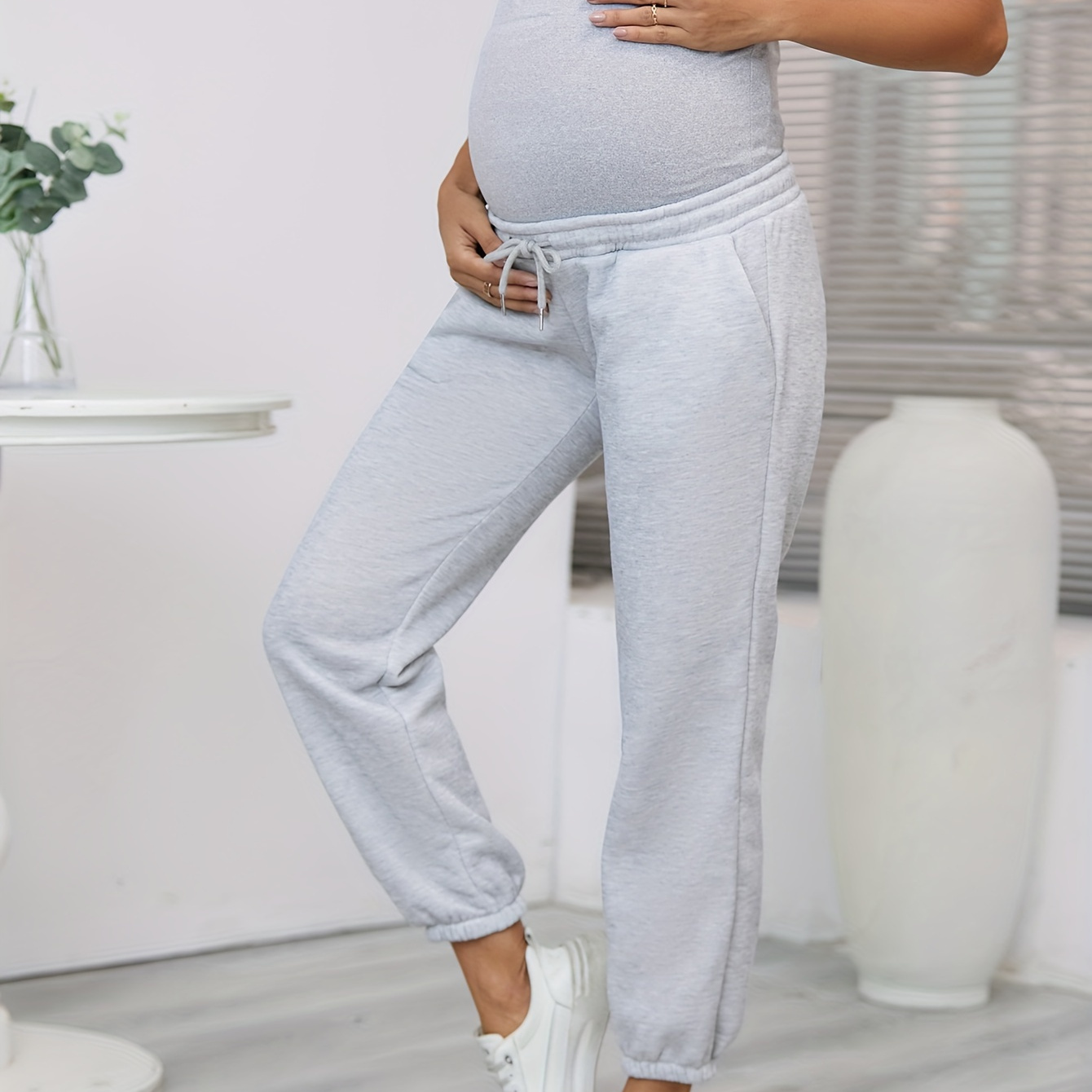 

Women's Solid Color Comfortable Casual High Waist Maternity Jogger Pants With Belly Support