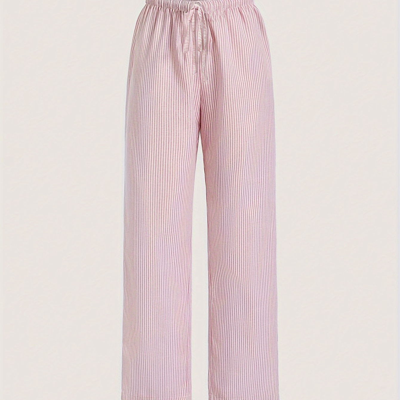 

Striped Drawstring Waist Straight Leg Pants, Casual & Versatile High Waist Pants For Spring & Summer, Women's Clothing