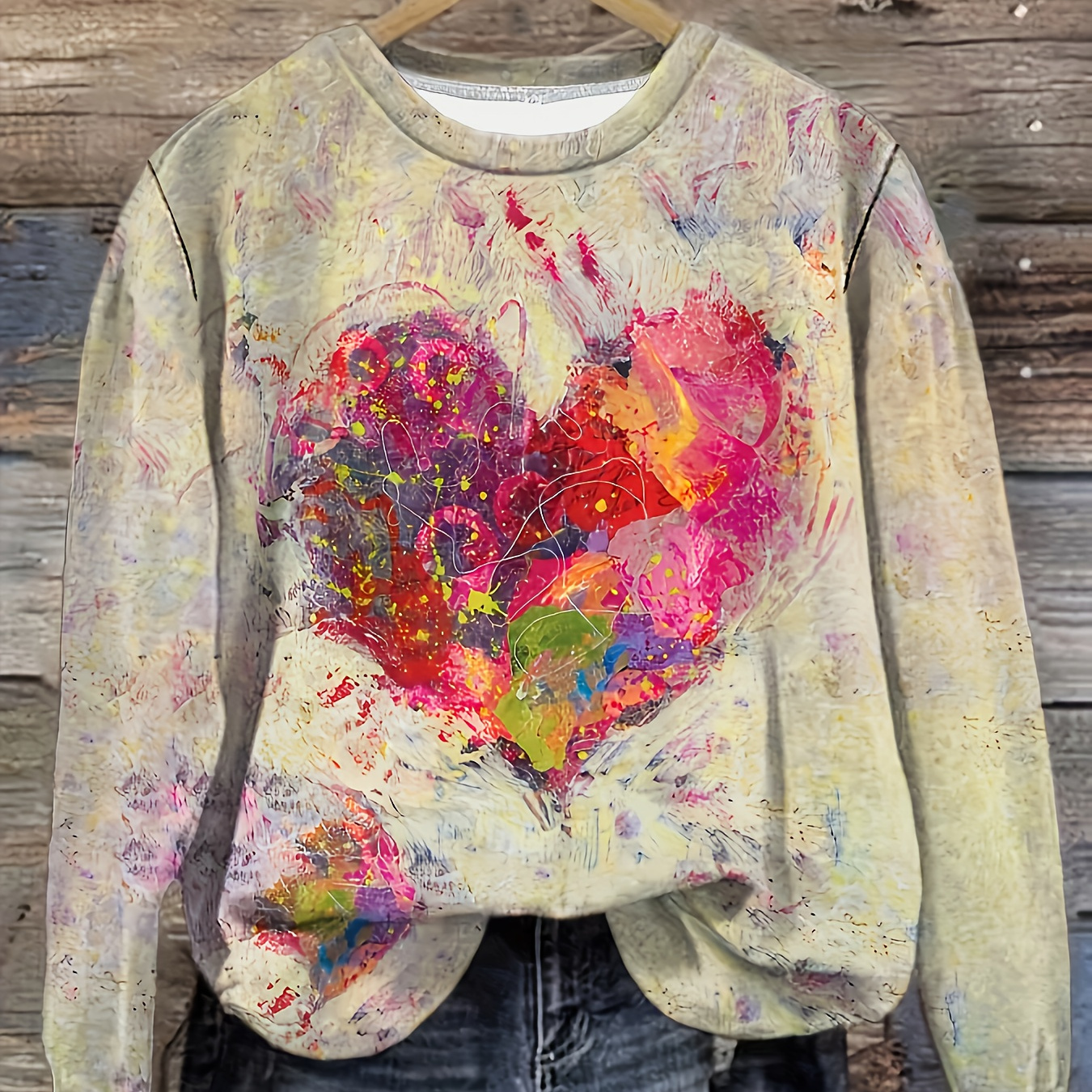 

Heart Print Women's Sweatshirt - Casual Long Sleeve, Round Neck, Loose Fit Pullover In Blue Hues, Machine Washable, Fall/winter, Winter Apparel | Sweatshirt | Texture, Cute Sweatshirts