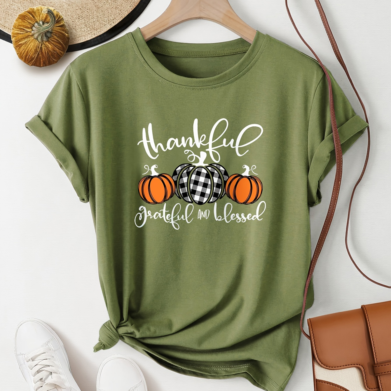 

Halloween Pumpkin And Letter Print Fashion Retro Style Ladies Summer Casual Sports Style Top, Round Neck Short Sleeve T-shirt