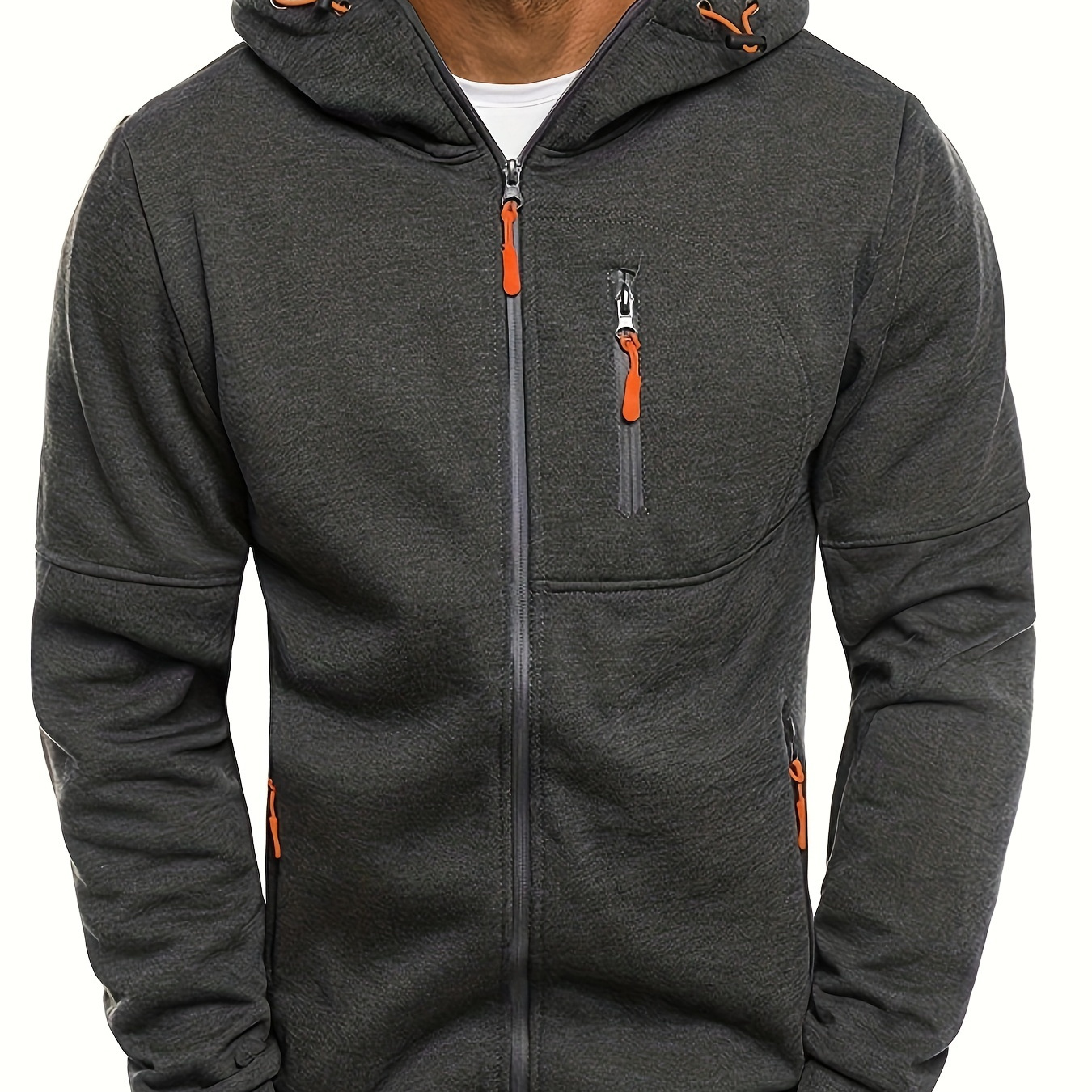 

Men's Solid Hooded Long Sleeve Zip Up Sweatshirt Jacket With Multiple Zippered Pockets, Versatile And Chic Hoodie Jacket For Casual, Outdoors And Fitness Wear